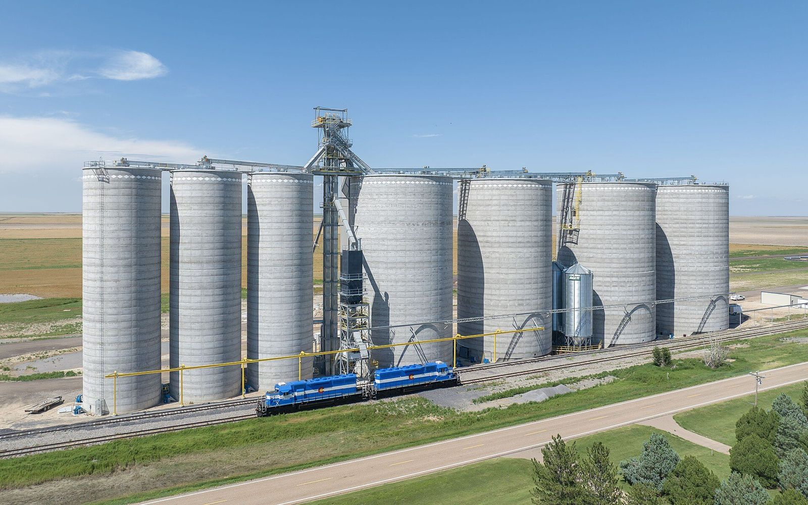 A modern grain elevator with rail loading in Colorado